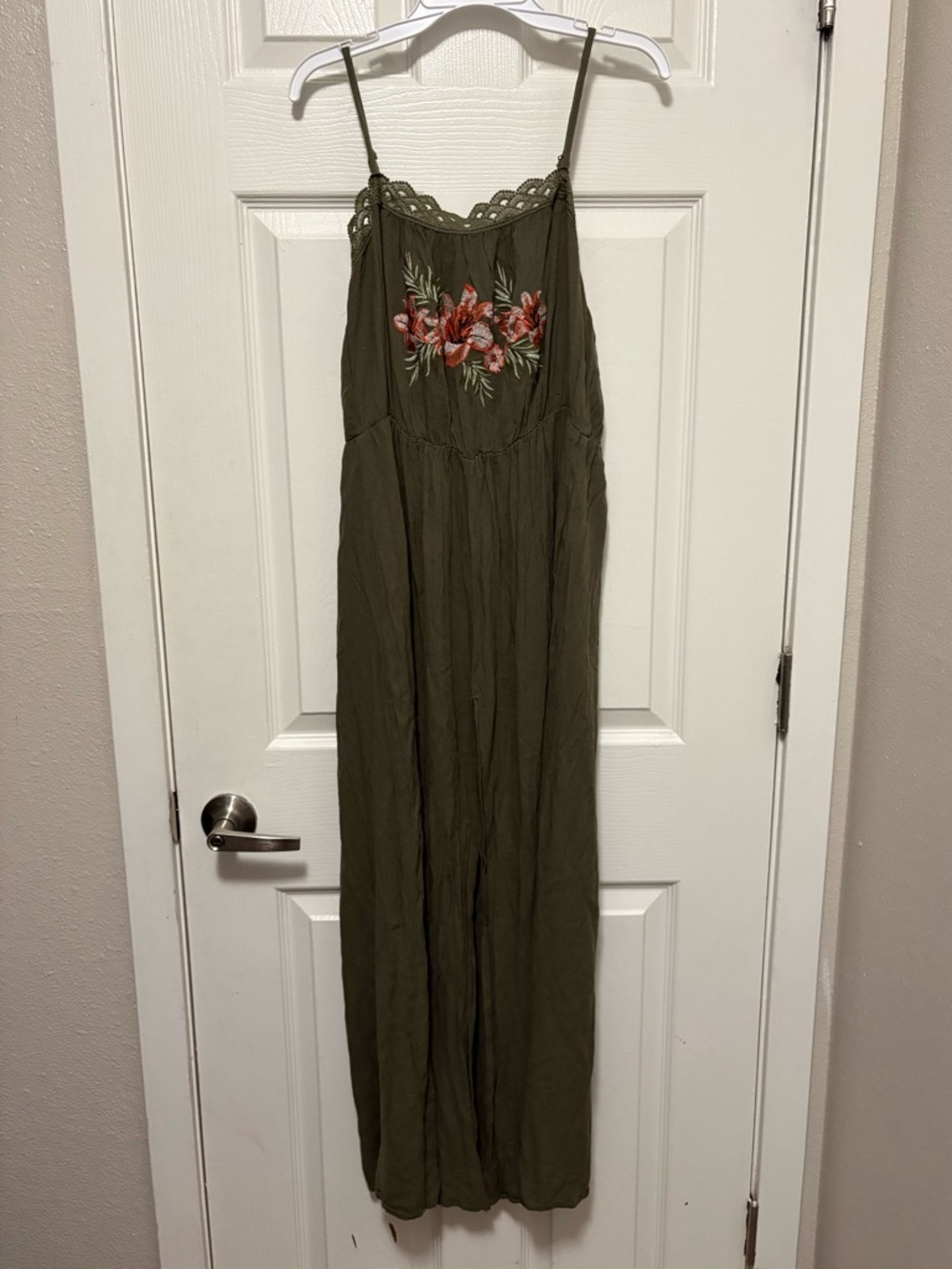 *Xhilaration Olive Green Embroidered Floral Medium Women's Maxi Dress #IR